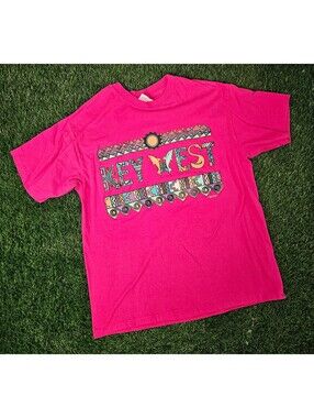 Vintage Key West Florida Graphic T-Shirt - Large, Bright Pink Neon 90s